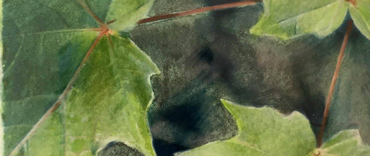 three Maple Leaves is a mixed media artwork on paper